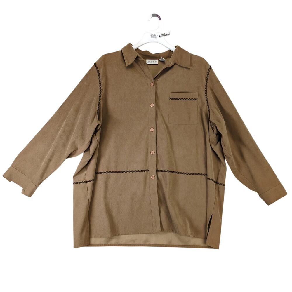 Kim Rogers Brown Microsuede Button Up Shirt Women's Plus Sz 3X‎ Western Cowgirl